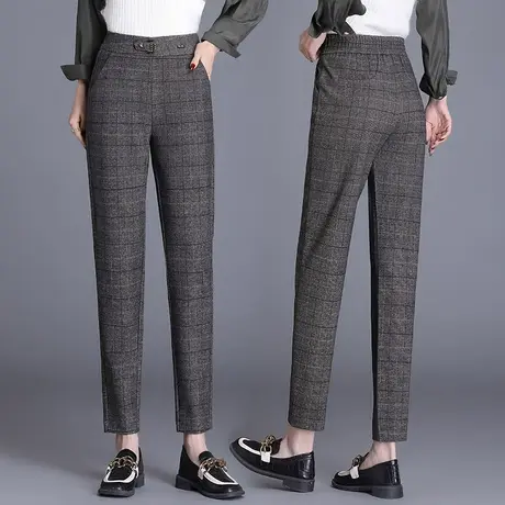 秋冬季毛呢哈伦裤子女高腰显瘦妈妈休闲裤百搭洋气时尚减龄直筒裤图片