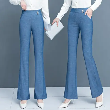 天丝牛仔裤女夏薄款直筒微喇裤2023年韩版时尚弹力显瘦阔腿喇叭裤图片
