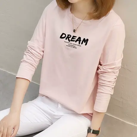 大码胖mm体恤上衣外穿内搭打底衫2022春装新款宽松纯棉T恤女长袖图片