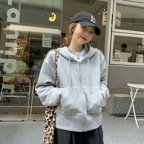 连帽卫衣外套女装春秋季薄款2023新款美式复古小个子设计感潮ins商品大图