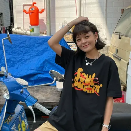 盐系少女港风ins潮2023新款韩版夏装宽松bf慵懒纯棉短袖T恤上衣商品大图