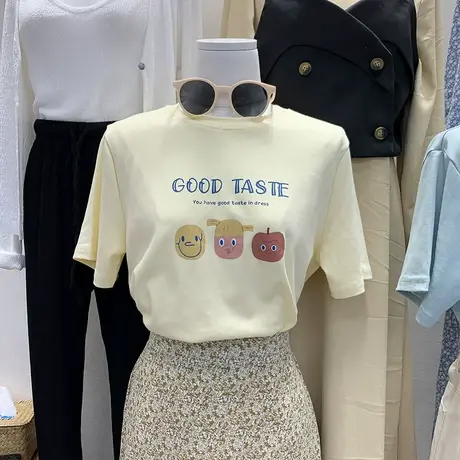 短袖t恤女夏季2021新款韩版ins潮字母印花宽松学院风减龄百搭上衣商品大图