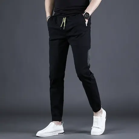 黑色裤子男休闲裤2023新款秋季修身束脚男士牛仔裤松紧腰潮流百搭商品大图