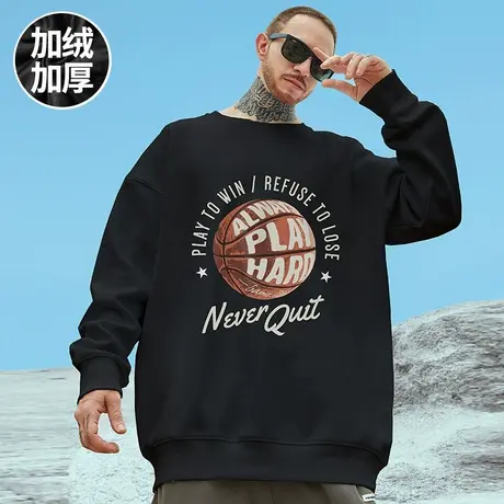 美式嘻哈oversize圆领卫衣男潮牌ins潮流大码男装秋冬季加绒加厚商品大图