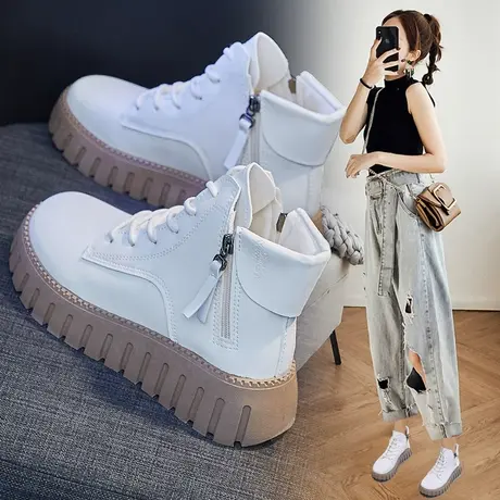 马丁靴2023秋季新款百搭英伦风复古高帮鞋女士厚底超火秋冬小白鞋商品大图