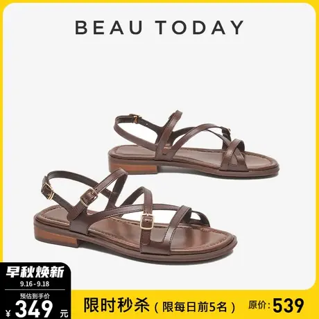 BeauToday凉鞋女2023夏季新款BT真皮罗马凉鞋女上班凉鞋女不累脚商品大图