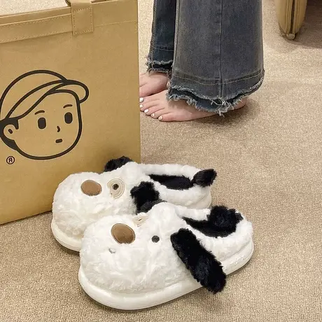 可爱小狗棉拖鞋女士冬季外穿毛绒保暖居家室内包头厚底防滑月子鞋商品大图