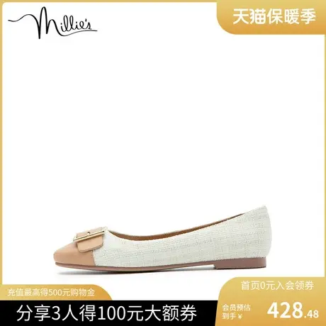millie's妙丽新款时尚拼接晚晚鞋方扣低跟浅口瓢鞋女单鞋38831CQ2图片