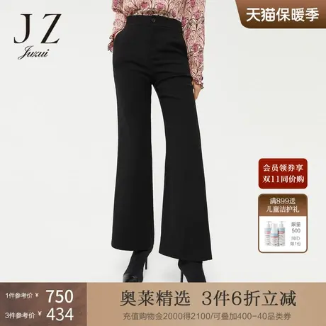JZ玖姿斜插口袋纯色喇叭裤2022春季新款女时尚通勤风显瘦黑色长裤商品大图