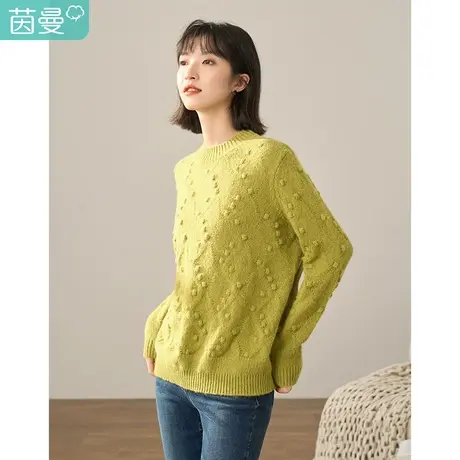 茵曼休闲针织毛衣女2023年冬季新款通勤圆领套头宽松显瘦长袖上衣图片