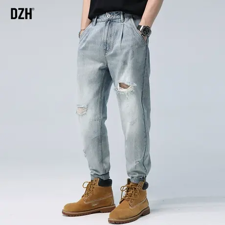 男士破洞牛仔裤男潮牌秋季休闲长裤子美式纯棉宽松休闲裤2023新款商品大图