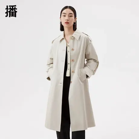 播2023秋季新款气质腰带双侧口袋翻领中长款风衣大衣女DDQ2FD5165商品大图