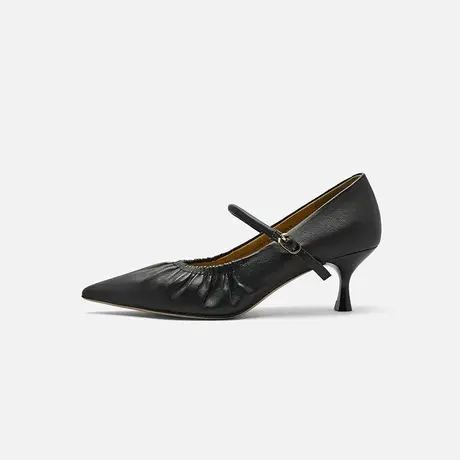 Nine West/玖熙2025春季新款高跟鞋女尖头皱褶一字扣带猫跟单鞋女图片