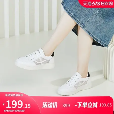 康奈真皮女鞋厚底网面透气小白鞋2025春夏新款系带休闲百搭女板鞋商品大图
