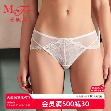 曼妮芬2025新款夏性感蕾丝女底裤中腰三角裤女士包臀纯棉内裆内裤商品大图