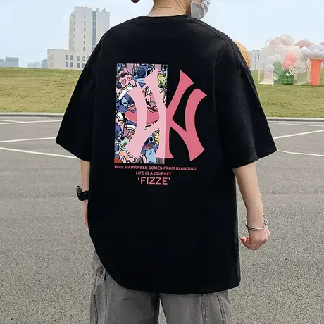 短袖T恤男夏季新款卡通休闲圆领半袖宽松上衣重磅纯棉透气体恤衫商品大图