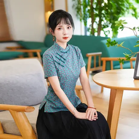 筠雅夏季新款唐装女中国风上衣收腰显瘦百搭质感新中式女装25J001商品大图