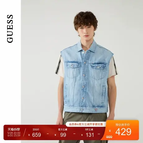 GUESS25年新款春季男士潮流时尚水洗牛仔马甲背心-M5PN66D51V0商品大图