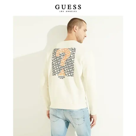 GUESS23新款秋男休闲刺绣字母logo圆领内搭长袖卫衣-M2BQ19KBD10图片