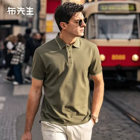 MrBu布先生纯色翻领短袖2025夏季三粒扣异色门襟条纹poloAT16029商品大图