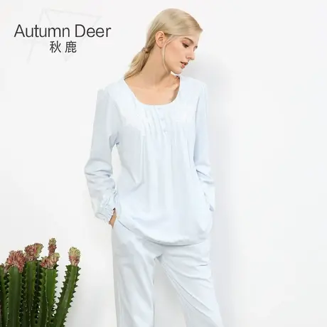 秋鹿睡衣女纯棉长袖家居服套装春秋季全棉休闲圆领套头全棉可外穿商品大图