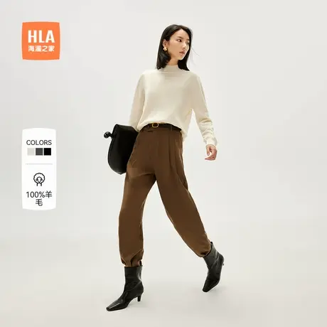 【纯羊毛】HLA/海澜之家长袖半高领针织衫秋新半高领套头毛衣女装商品大图