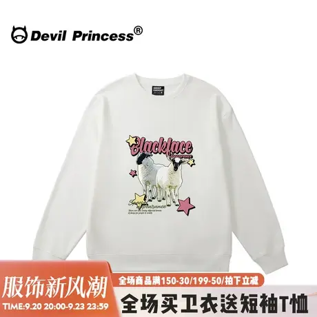 chic小众超火卡通印花白色卫衣女宽松韩版学院风减龄小个子上衣薄商品大图