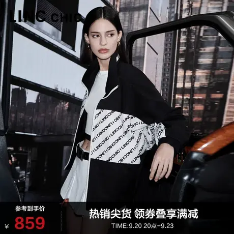 LINCCHIC金羽杰外套女2023新款立领印花拼接外套女春秋S233JK416Y商品大图