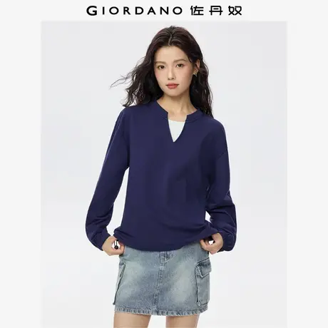 佐丹奴卫衣女秋冬新款纯棉撞色套头衫抽绳下摆假两件上衣13325768商品大图