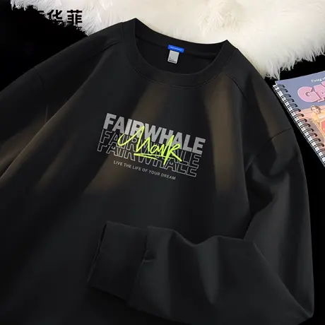 马克华菲男士长袖t恤秋季2025新款美式ins潮牌印花重磅打底衫男X商品大图