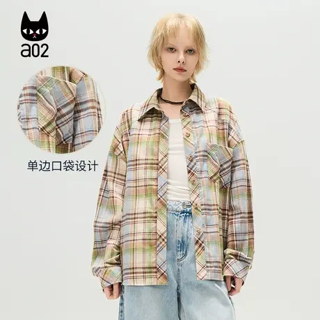 a02【ET自然系列】格子衬衫女2025春季新款轻奢设计感气质衬衣图片