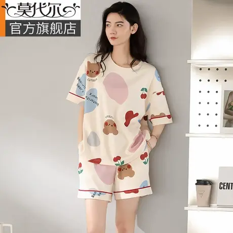 睡衣女夏季薄款短袖100%纯棉休闲卡通夏天家居服套装2025新款春款商品大图