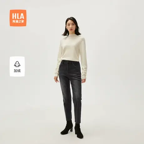 HLA/海澜之家加绒加厚牛仔裤24秋冬新舒适显瘦保暖时尚九分裤子女商品大图