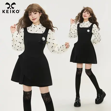 KEIKO 千金风黑色无袖连衣裙25秋季高级感不规则花苞小黑裙礼服裙图片