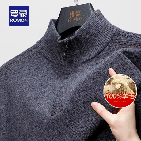 【100%纯羊毛】罗蒙男士保暖针织衫2025秋冬新款时尚半高领毛线衣商品大图
