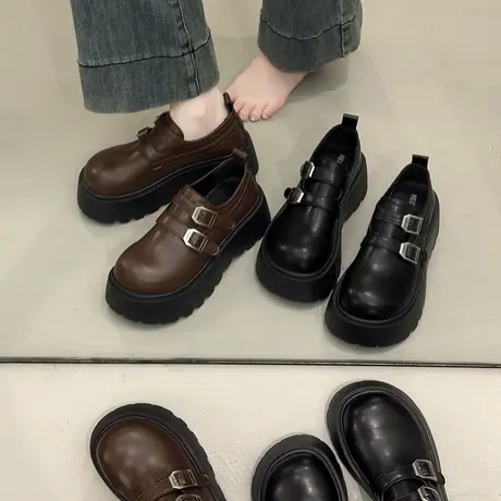 厚底一脚蹬乐福鞋女2025年新款秋季英伦风小皮鞋百搭气质增高单鞋商品大图