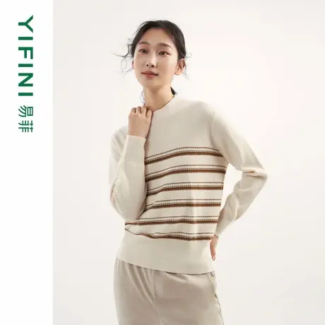 [专柜同款]Yifini/易菲半高圆领长袖条纹针织衫女毛衫打底衫冬新商品大图