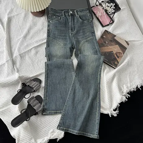 复古水洗弹力高腰牛仔微喇裤女2025秋季新款显瘦百搭休闲喇叭长裤商品大图