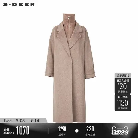 sdeer圣迪奥冬季女装西装领针织拼接双面呢大衣S244Z2502商品大图