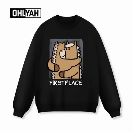 Ohlyah品牌秋冬新款拥抱小马印花情侣卫衣男女慵懒风休闲落肩上衣商品大图