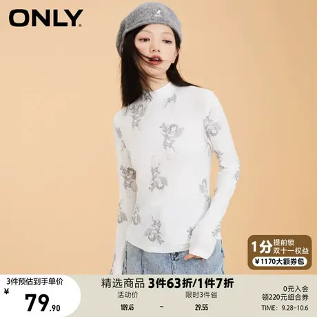 ONLY奥莱春夏天使印花半高领修身打底长袖T恤女商品大图