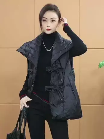 新款2023秋冬款羽绒服宽松百搭大翻领羽绒马甲女百搭外套外穿ins商品大图