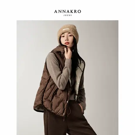 【轻暖】玖姿安娜蔻美拉德风连帽发热鸭绒羽绒马夹女2025冬季新款图片