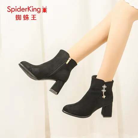 SPIDER KING/蜘蛛王正品女时装靴2025冬新款薄绒磨砂皮粗高跟尖头图片