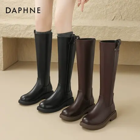 达芙妮加绒保暖不过膝长靴子女秋冬2024新款平底瘦瘦高筒靴骑士靴图片