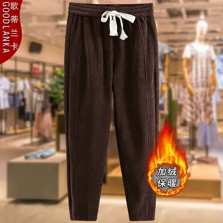 40-50岁中年胖妈妈冬季加绒裤子200斤大码宽松灯芯绒加厚休闲裤女商品大图
