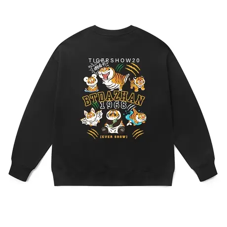 2023新款无帽卫衣情侣装秋季休闲oversize可爱老虎印花中长款衣服商品大图