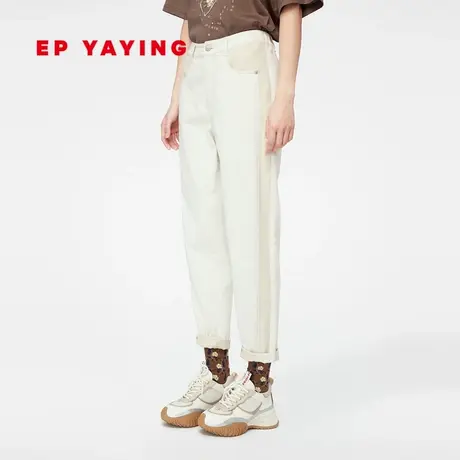 EP YAYING雅莹女装 白色牛仔棉拼接九分直筒裤 商场同款6611A商品大图
