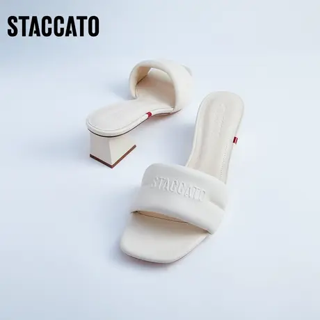 思加图新款奶油鞋简约法式外穿凉拖方头粗跟凉鞋EBI16BT2图片