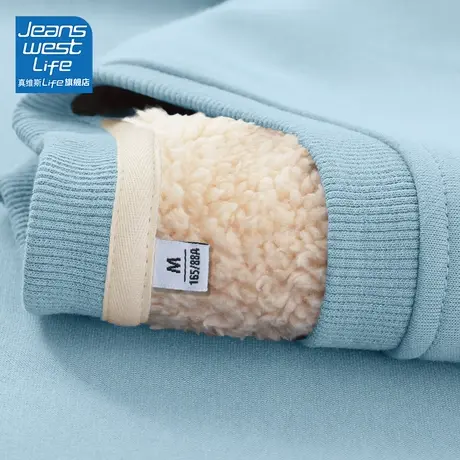 真维斯LIFE圆领卫衣女加绒加厚羊羔绒宽松简约小个子无帽套头上衣商品大图